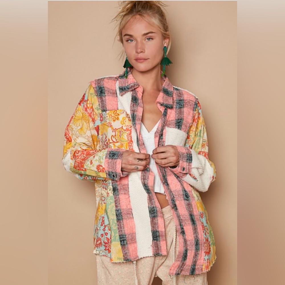 NWOT POL MULTI BUTTON DOWN SHACKET - image 1